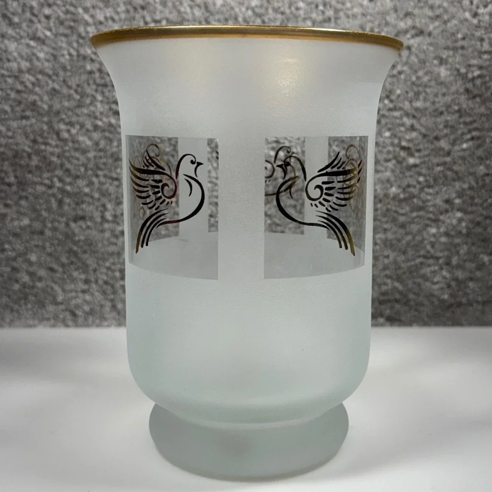 Lenox Frosted Glass Candle Holder Gold Club Handpainted‎ 24K Gold Doves Italy 6